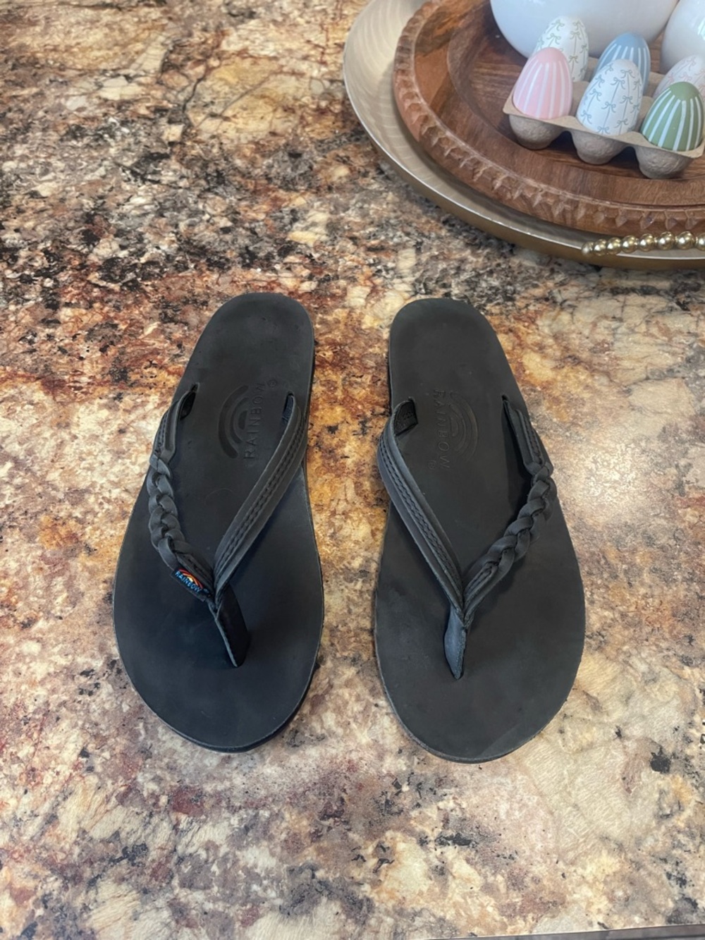 Rainbow Black Braided Strap Flip Flops